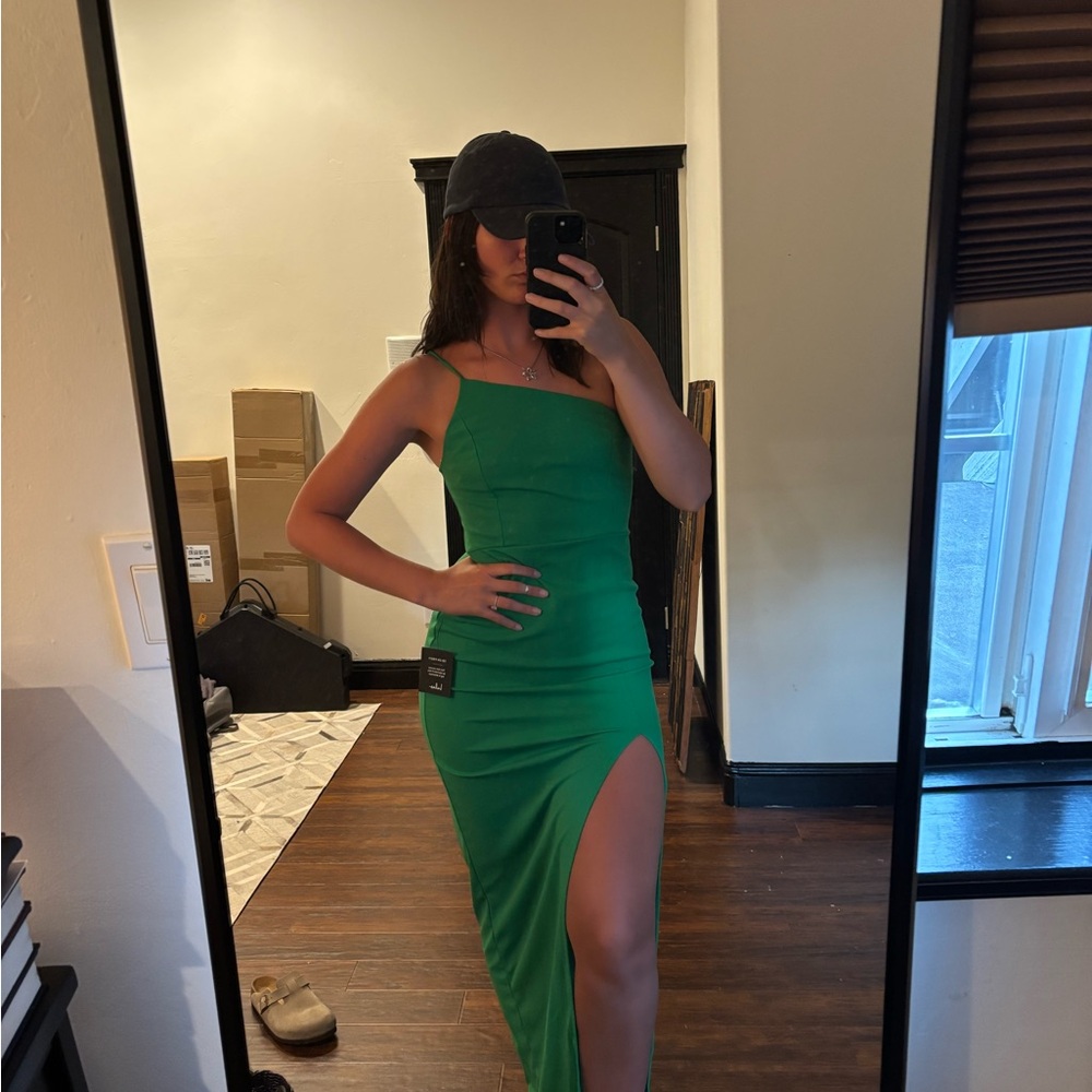 Lulu's Green One Shoulder Ruched Cocktail Dress